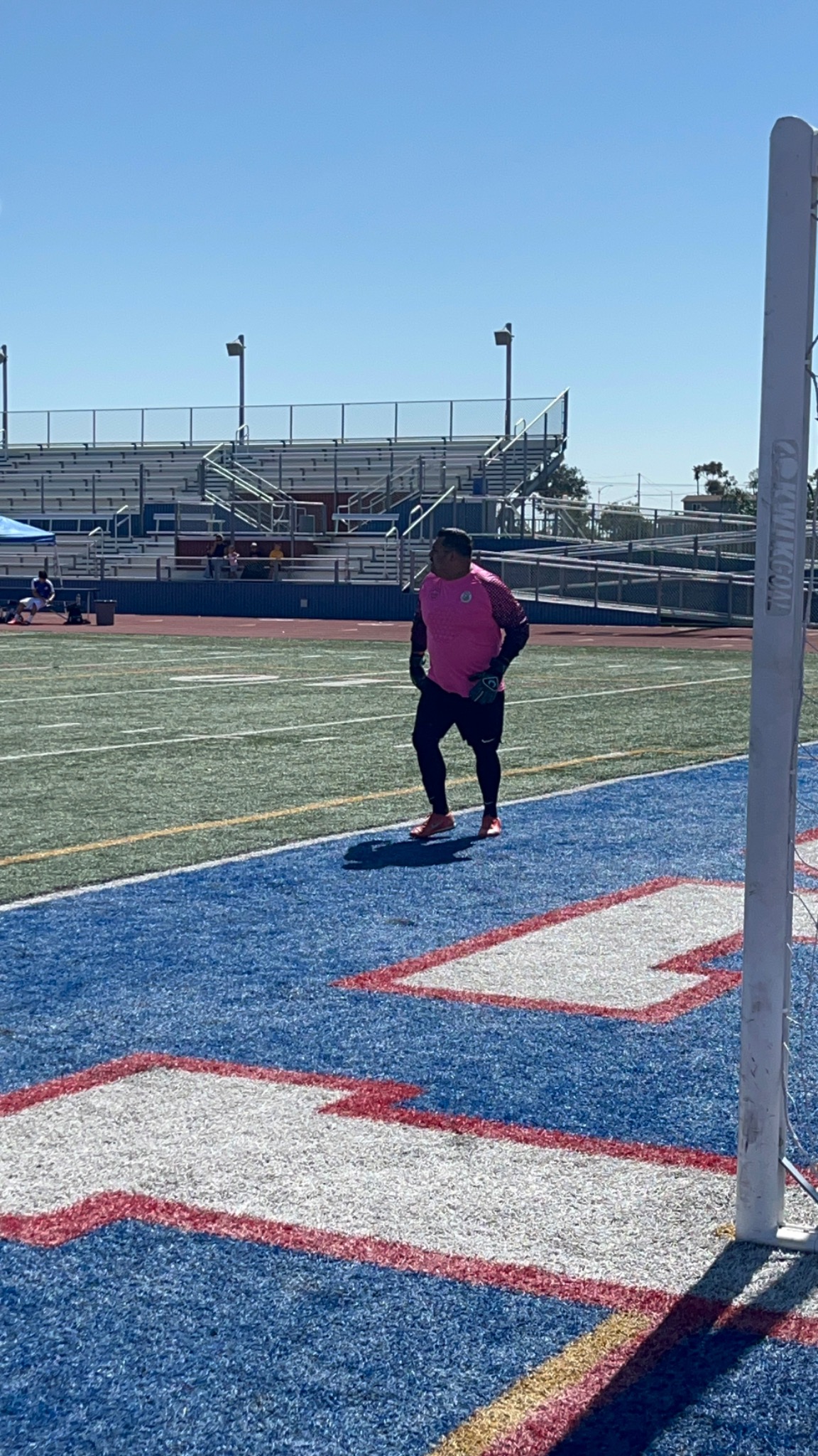 Young goalkeeper on the soccer field